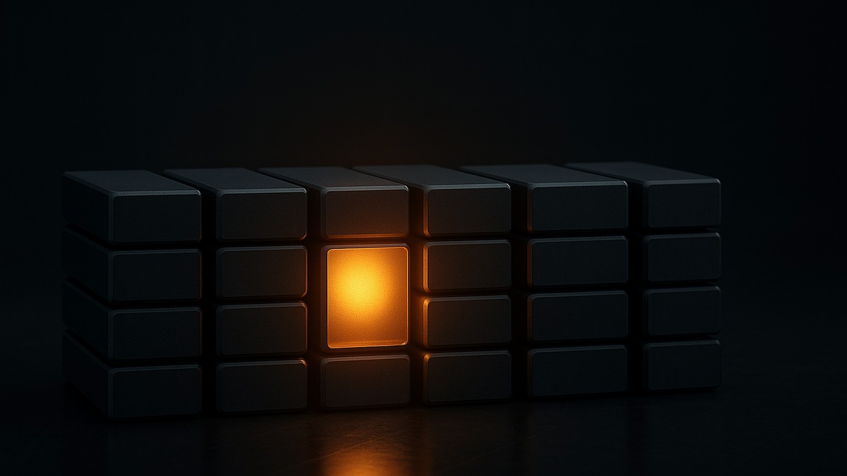 A row of stacked storage blocks with one glowing amber block in the middle